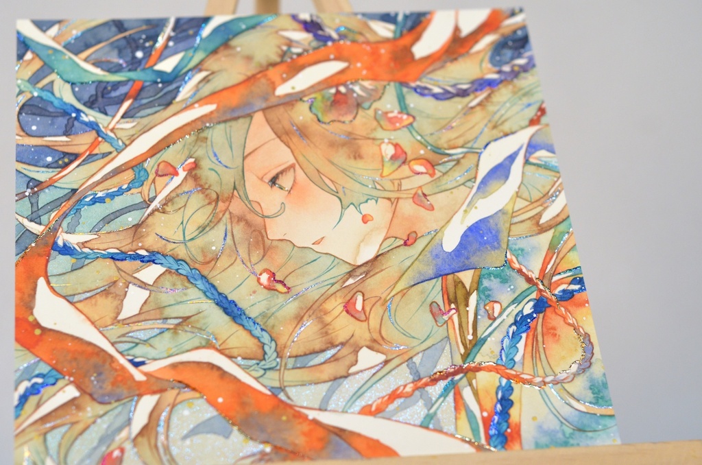 手描きイラスト 「青嵐」 オリジナル 女の子 正方形サイズ 透明水彩 原画