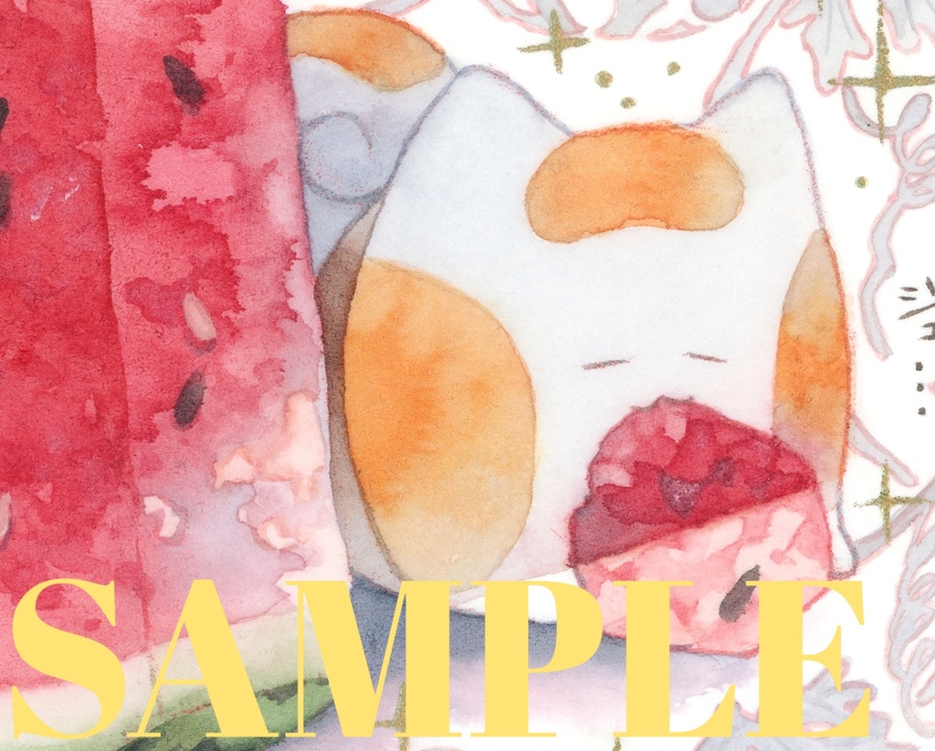 手描きイラスト オリジナル 「ここだけはゆずれない」 原画 創作 うたもちシリーズ 秋田犬 1/4色紙サイズ 透明水彩