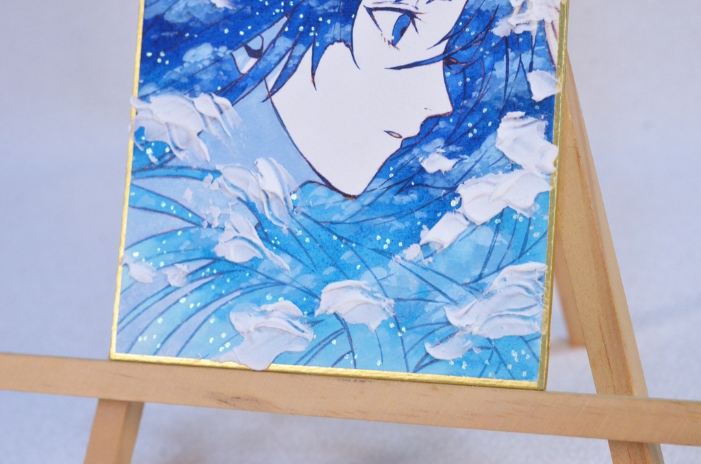 オリジナル 手描きイラスト 女の子 「紺碧に染まる」 1/4色紙サイズ 透明水彩 原画