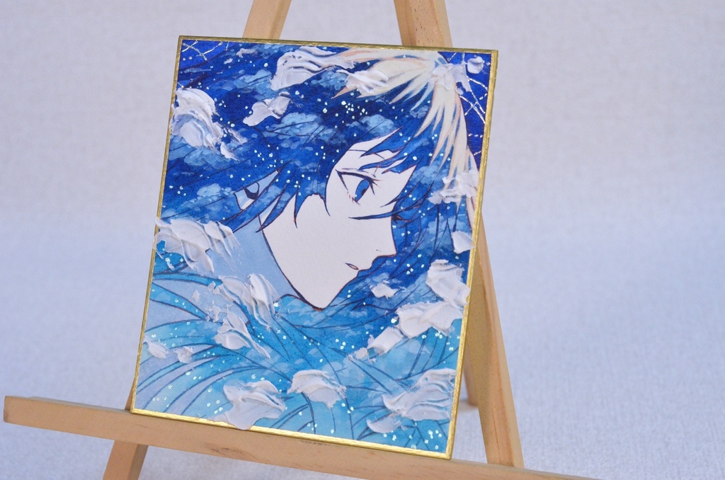 オリジナル 手描きイラスト 女の子 「紺碧に染まる」 1/4色紙サイズ 透明水彩 原画