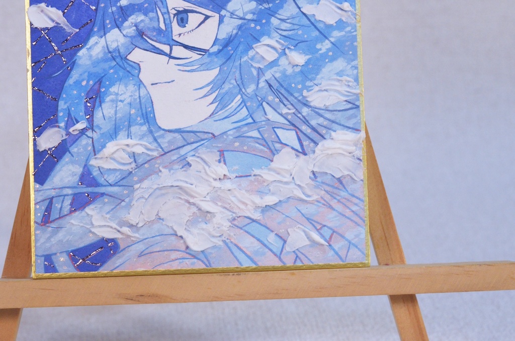 オリジナル 手描きイラスト 女の子 「白藍に染まる」 1/4色紙サイズ 透明水彩 原画