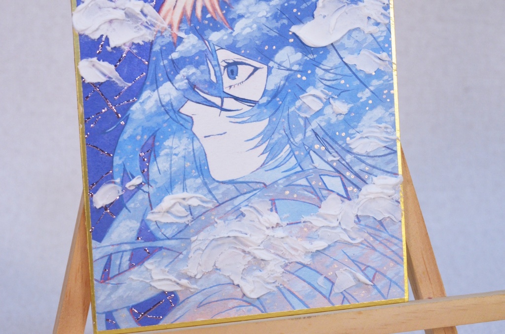 オリジナル 手描きイラスト 女の子 「白藍に染まる」 1/4色紙サイズ 透明水彩 原画