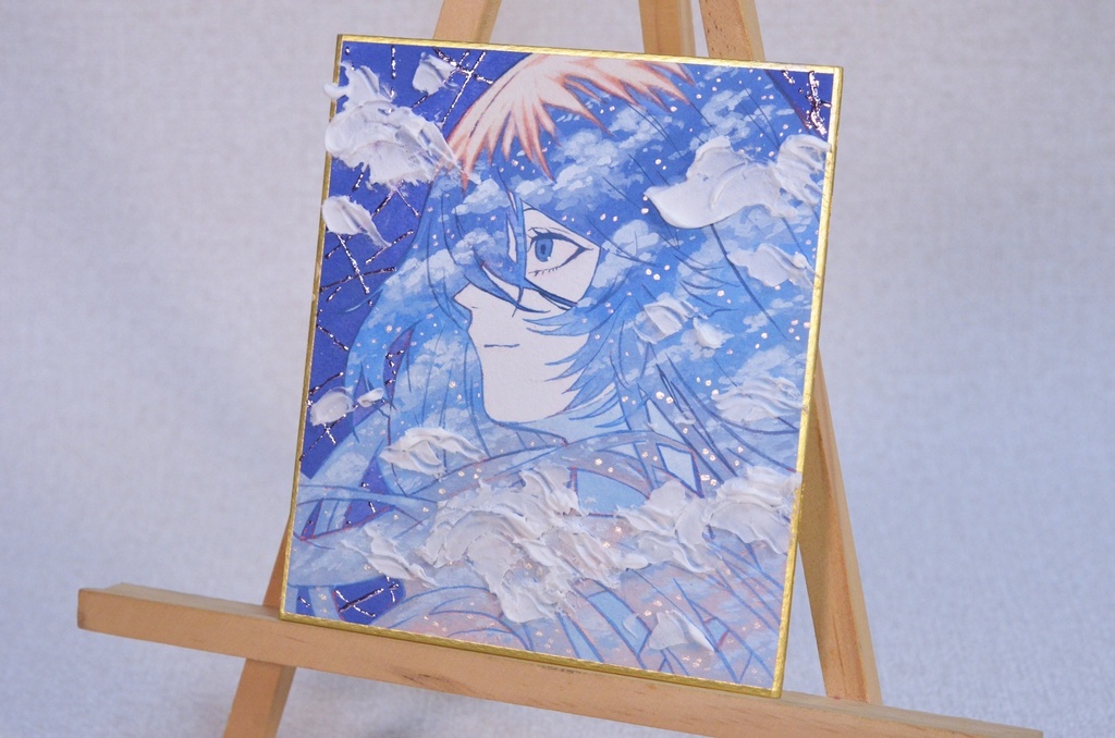 オリジナル 手描きイラスト 女の子 「白藍に染まる」 1/4色紙サイズ 透明水彩 原画