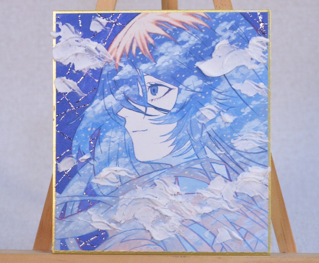 オリジナル　手描きイラスト　女の子　「白藍に染まる」 1/4色紙サイズ　透明水彩　原画