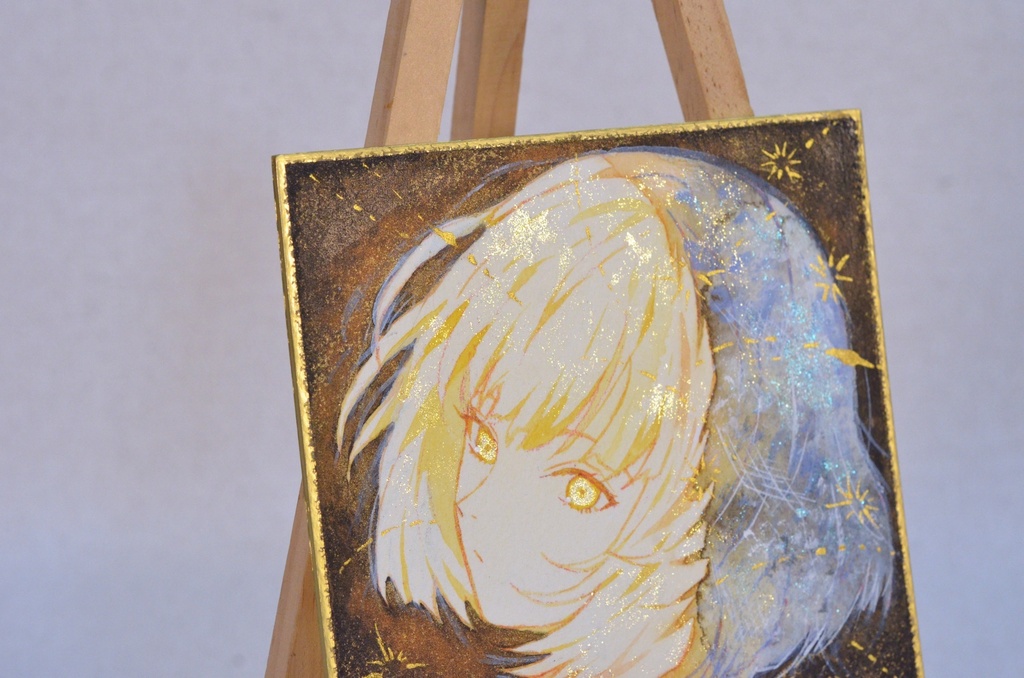 オリジナル 手描きイラスト 女の子 「寝待月の夜」 1/4色紙サイズ 透明水彩 原画