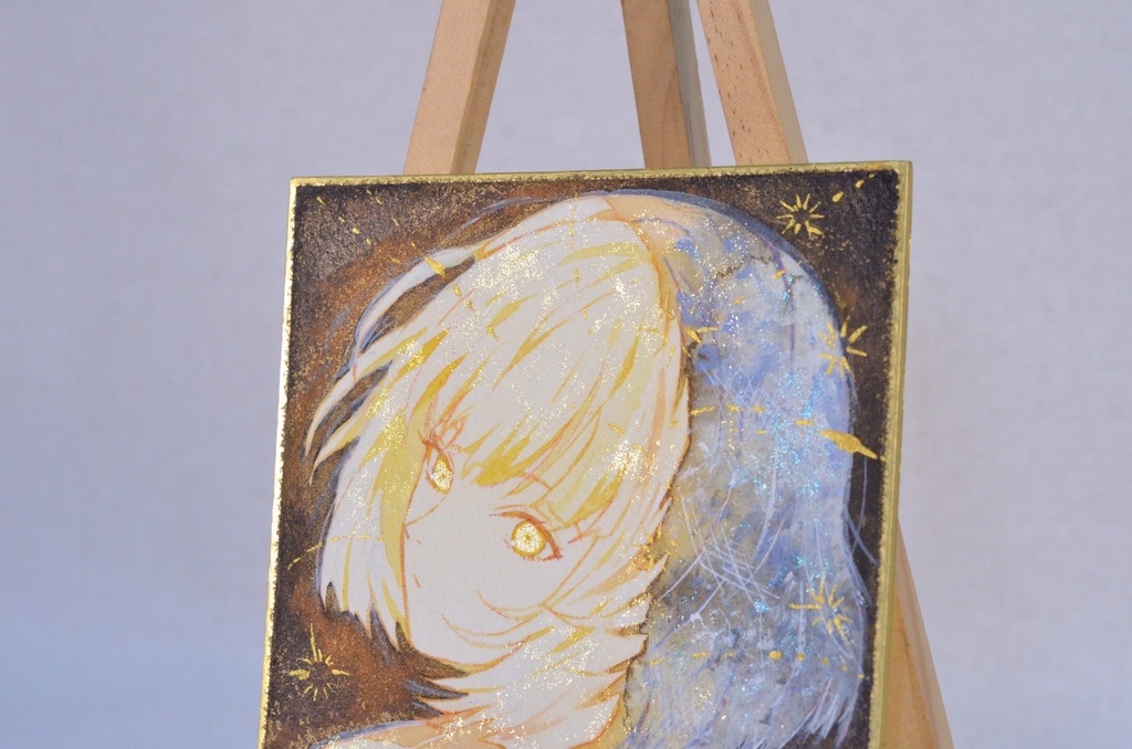 オリジナル 手描きイラスト 女の子 「寝待月の夜」 1/4色紙サイズ 透明水彩 原画