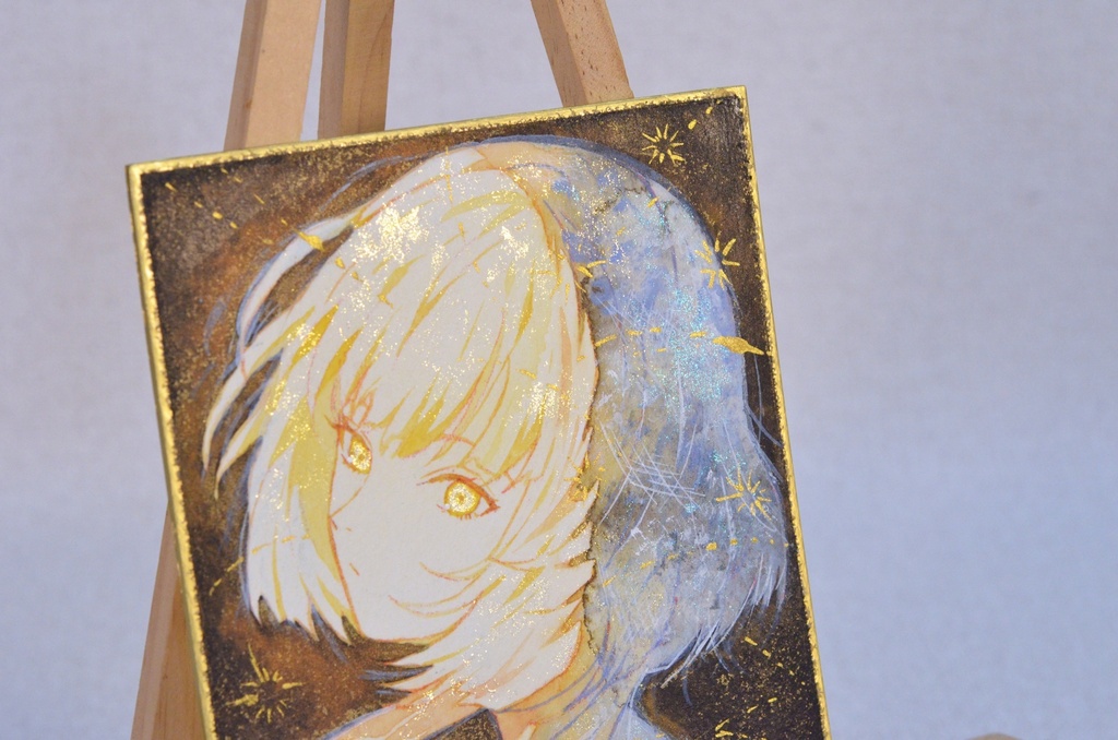オリジナル 手描きイラスト 女の子 「寝待月の夜」 1/4色紙サイズ 透明水彩 原画