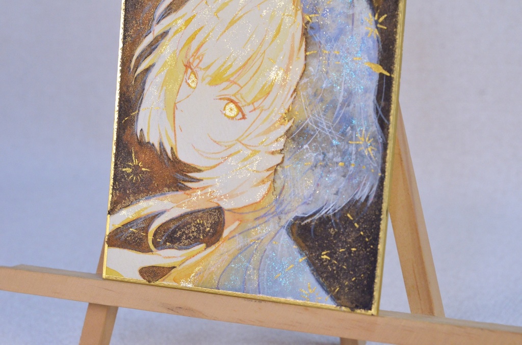 オリジナル 手描きイラスト 女の子 「寝待月の夜」 1/4色紙サイズ 透明水彩 原画