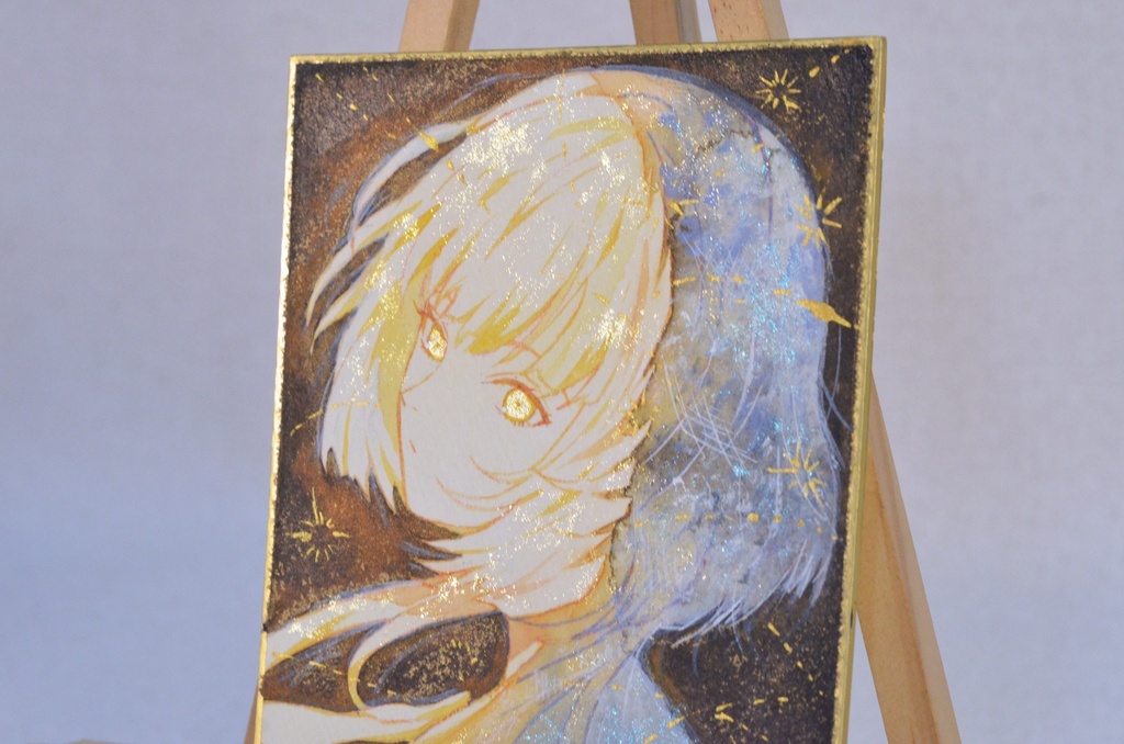 オリジナル 手描きイラスト 女の子 「寝待月の夜」 1/4色紙サイズ 透明水彩 原画