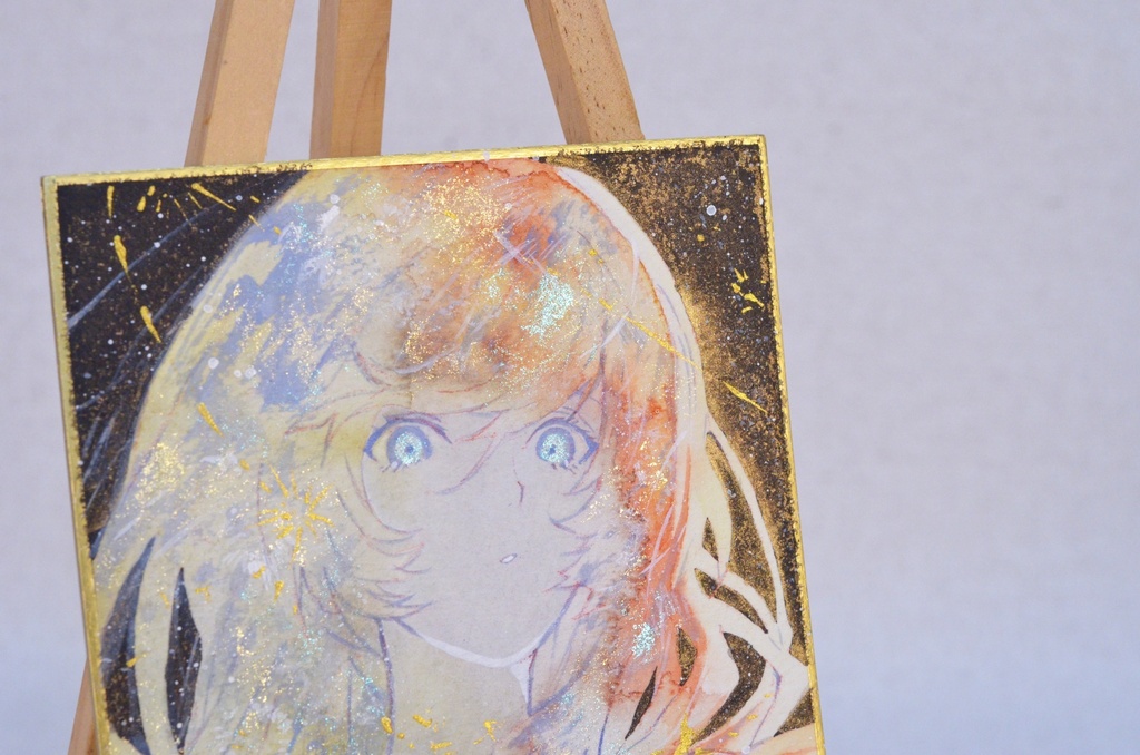 オリジナル 手描きイラスト 女の子 「三日月の夜」 1/4色紙サイズ 透明水彩 原画