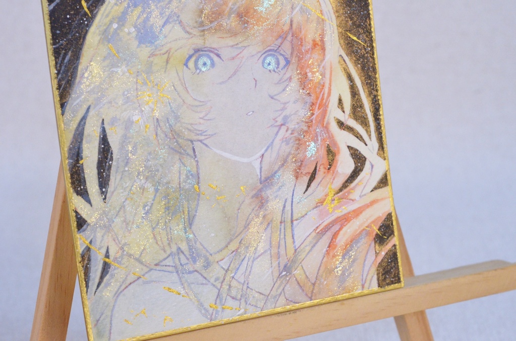 オリジナル 手描きイラスト 女の子 「三日月の夜」 1/4色紙サイズ 透明水彩 原画