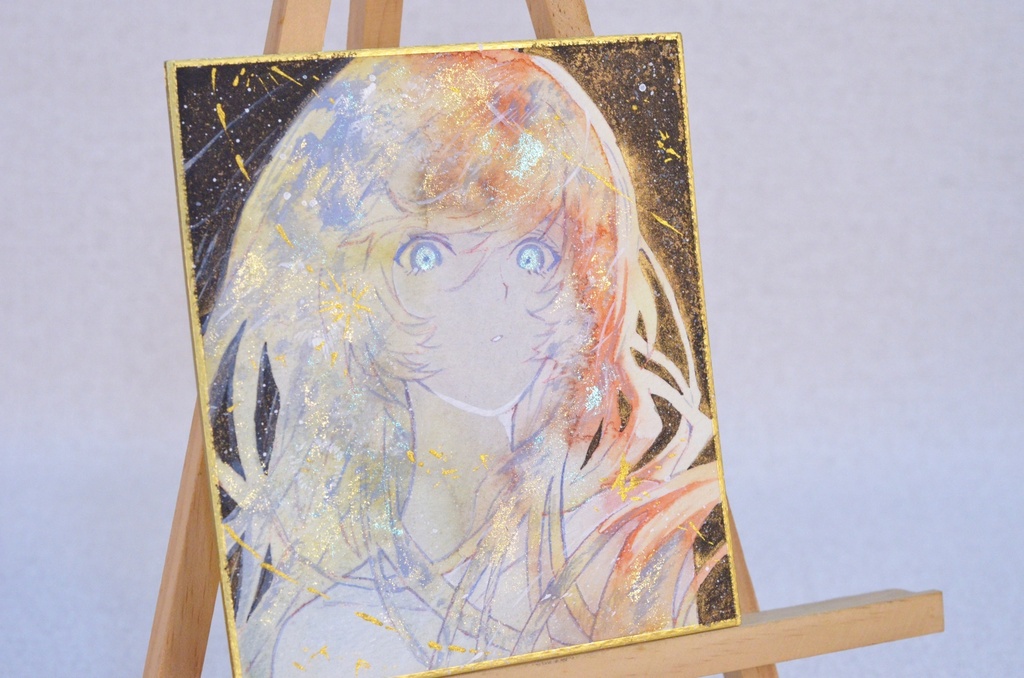 オリジナル 手描きイラスト 女の子 「三日月の夜」 1/4色紙サイズ 透明水彩 原画