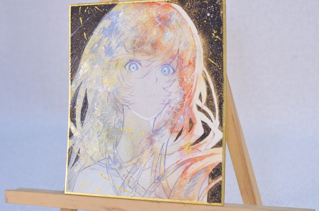 オリジナル 手描きイラスト 女の子 「三日月の夜」 1/4色紙サイズ 透明水彩 原画