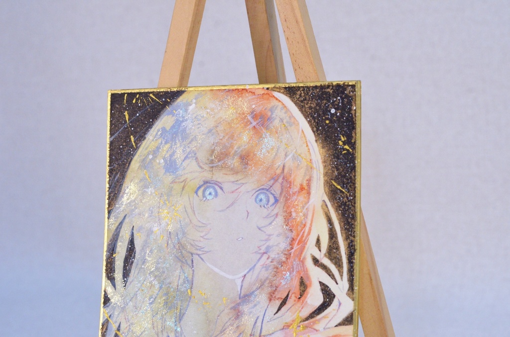 オリジナル 手描きイラスト 女の子 「三日月の夜」 1/4色紙サイズ 透明水彩 原画