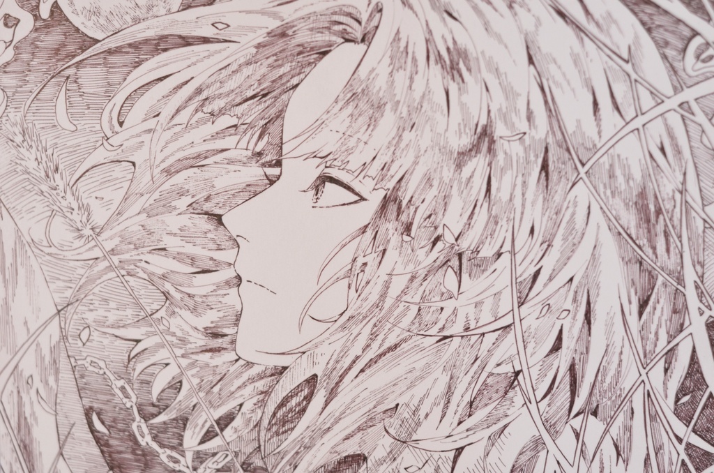 手描きイラスト 「草の音を聴きながら」 オリジナル 男の子 青年 正方形サイズ 原画