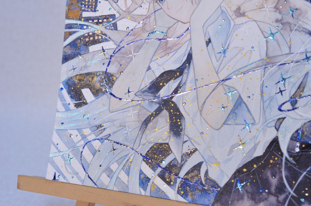 手描きイラスト 「君だけの景色」 オリジナル 女の子 正方形サイズ 透明水彩 原画