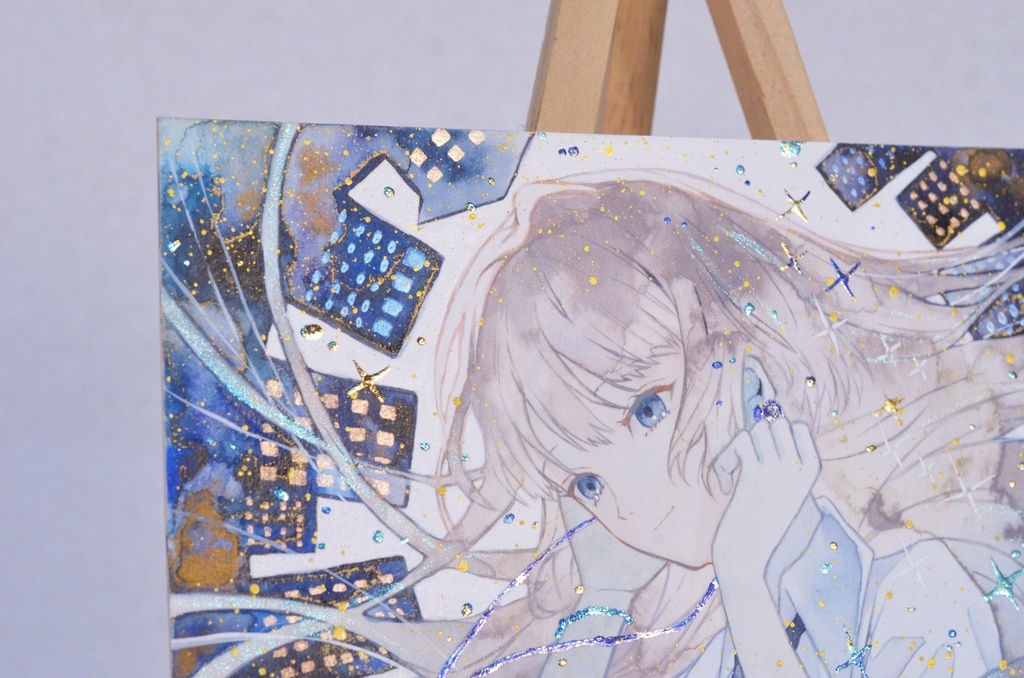 手描きイラスト 「君だけの景色」 オリジナル 女の子 正方形サイズ 透明水彩 原画