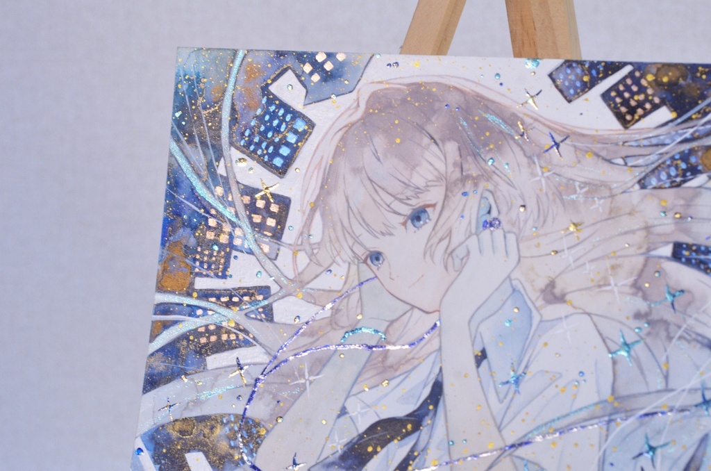手描きイラスト 「君だけの景色」 オリジナル 女の子 正方形サイズ 透明水彩 原画