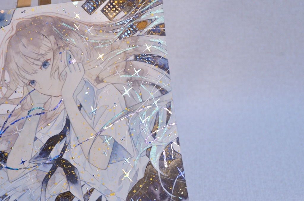 手描きイラスト 「君だけの景色」 オリジナル 女の子 正方形サイズ 透明水彩 原画