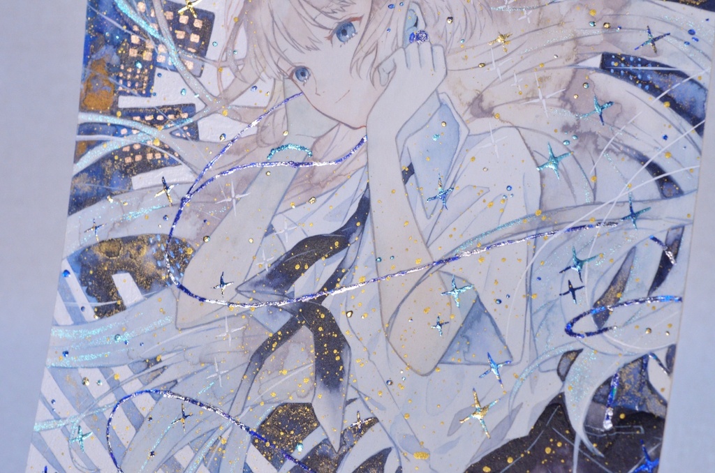 手描きイラスト 「君だけの景色」 オリジナル 女の子 正方形サイズ 透明水彩 原画