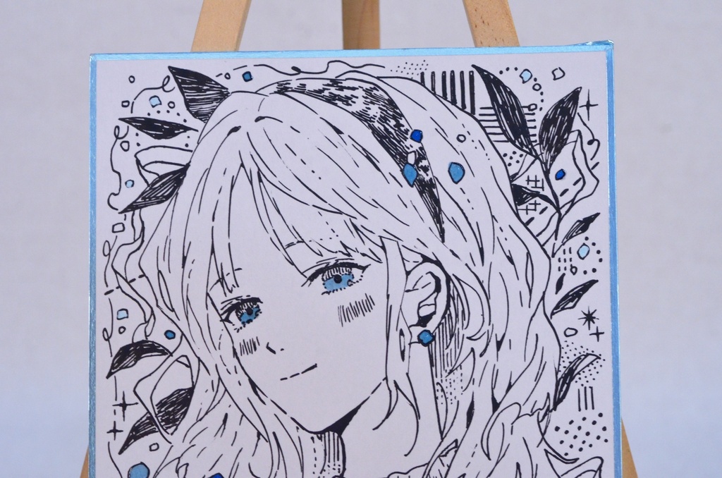 オリジナル 手描きイラスト モノクロ 女の子 「晴れやかな気持ちで」 1/4色紙サイズ 原画