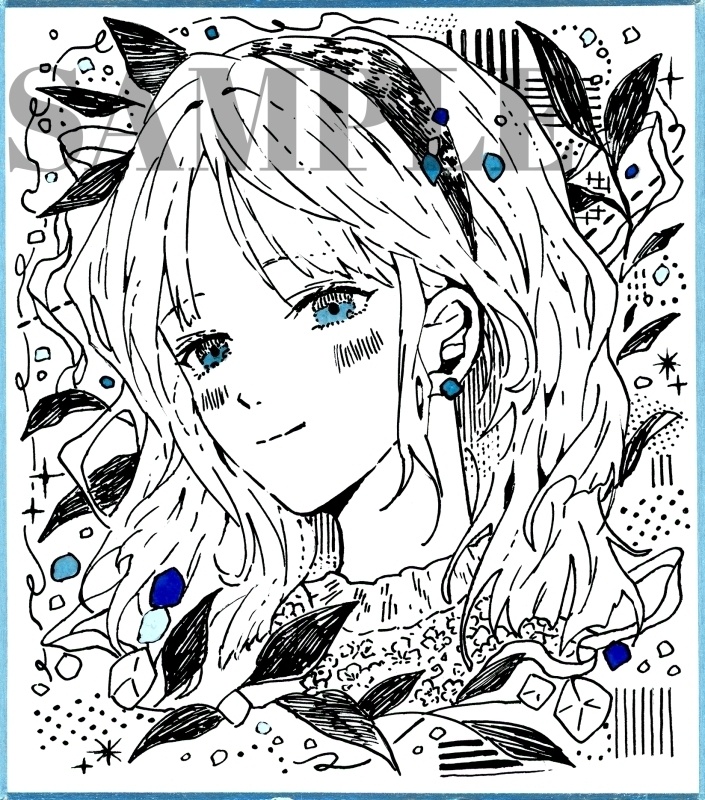 オリジナル 手描きイラスト モノクロ 女の子 「晴れやかな気持ちで」 1/4色紙サイズ 原画