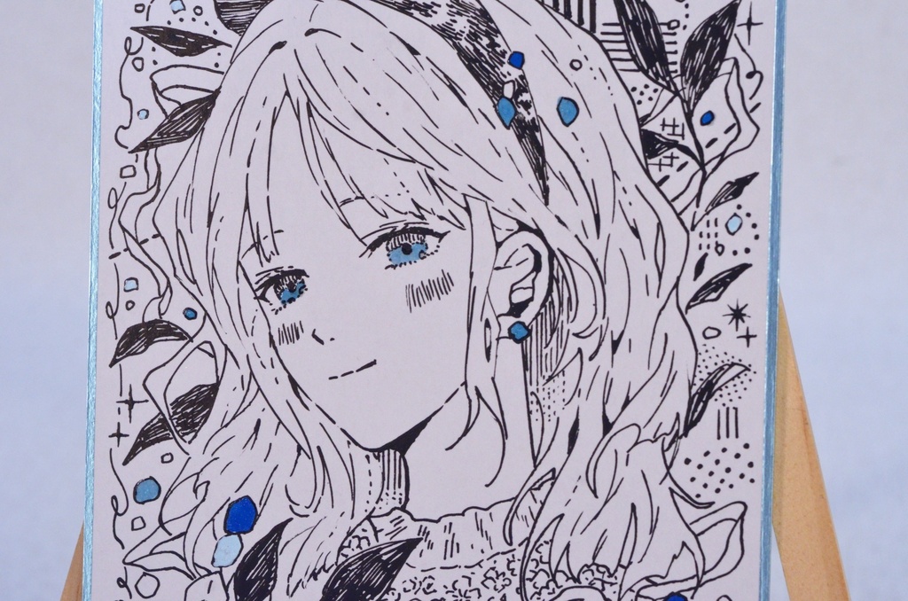 オリジナル 手描きイラスト モノクロ 女の子 「晴れやかな気持ちで」 1/4色紙サイズ 原画