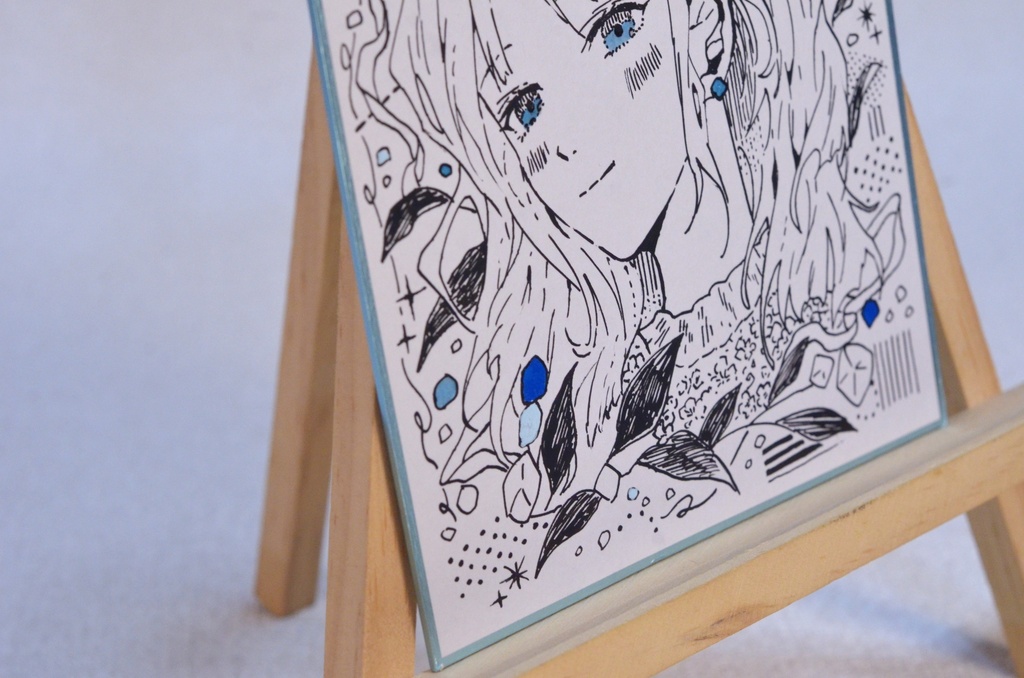 オリジナル 手描きイラスト モノクロ 女の子 「晴れやかな気持ちで」 1/4色紙サイズ 原画