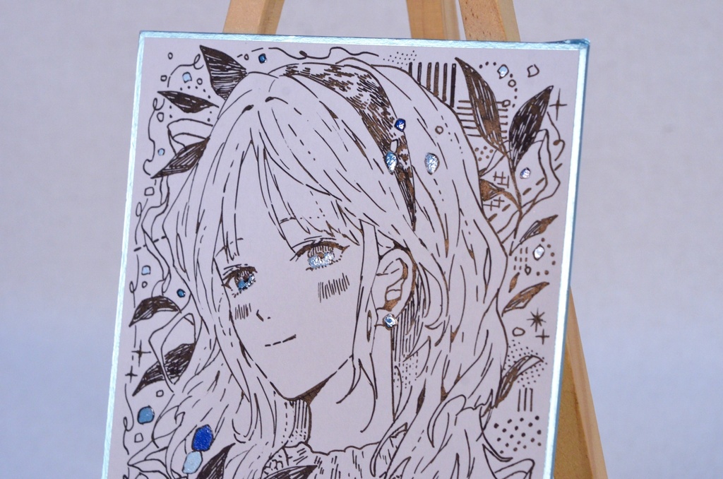 オリジナル 手描きイラスト モノクロ 女の子 「晴れやかな気持ちで」 1/4色紙サイズ 原画