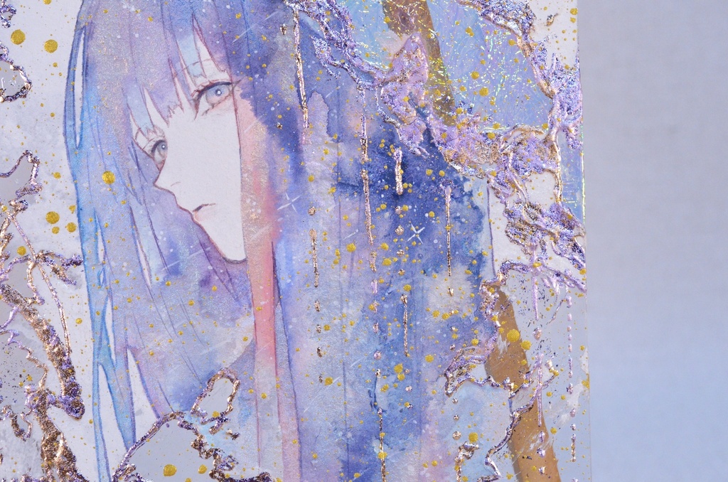 手描きイラスト 「流れ星が降る夜に」 オリジナル 女の子 アクリル板 A5サイズ 原画 透明水彩