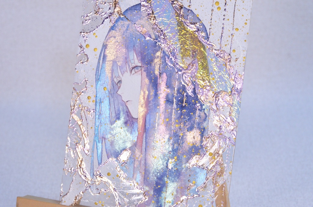 手描きイラスト 「流れ星が降る夜に」 オリジナル 女の子 アクリル板 A5サイズ 原画 透明水彩
