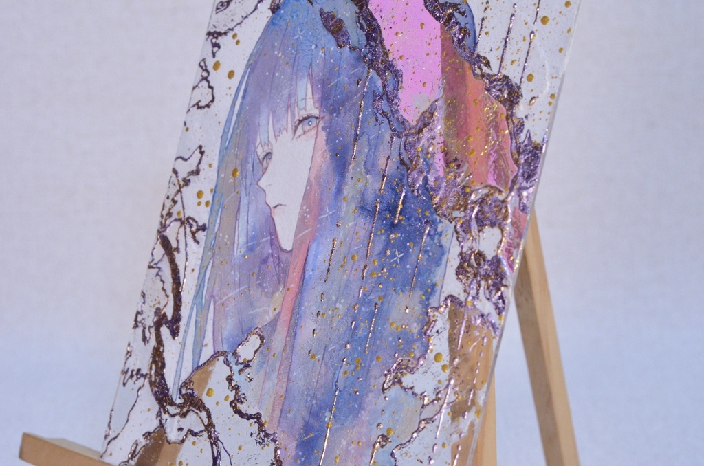手描きイラスト 「流れ星が降る夜に」 オリジナル 女の子 アクリル板 A5サイズ 原画 透明水彩