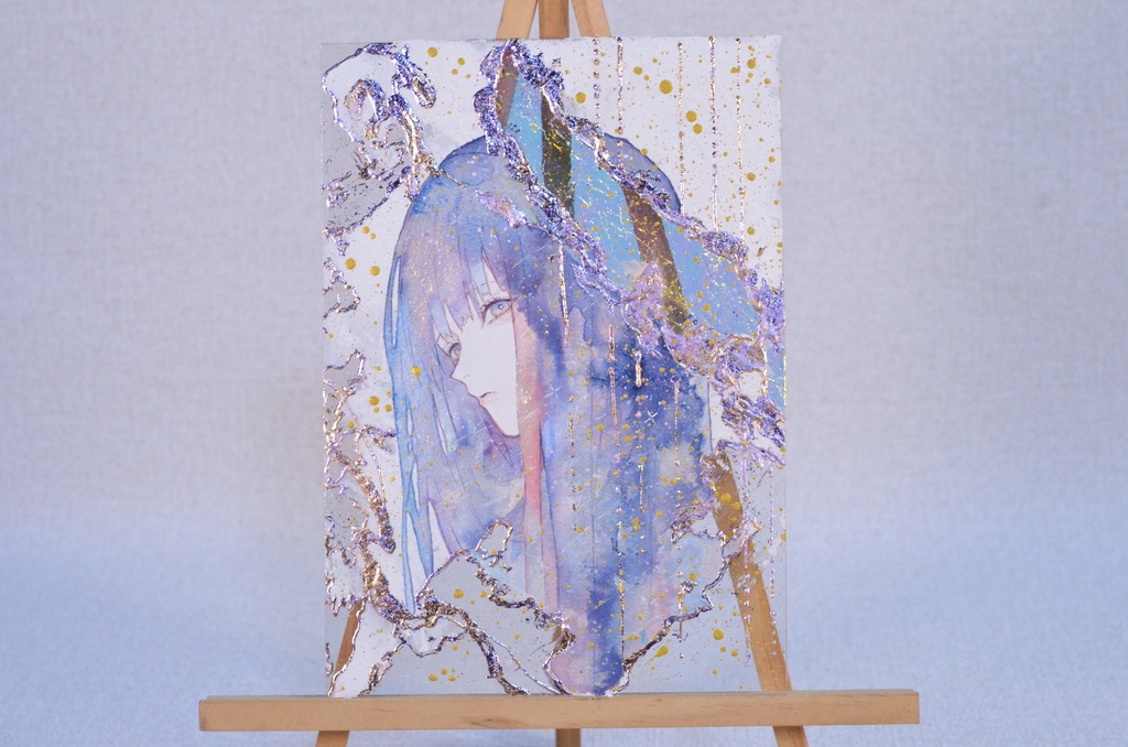 手描きイラスト 「流れ星が降る夜に」 オリジナル 女の子 アクリル板 A5サイズ 原画 透明水彩