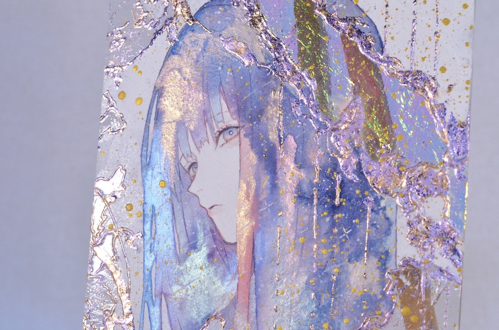 手描きイラスト 「流れ星が降る夜に」 オリジナル 女の子 アクリル板 A5サイズ 原画 透明水彩