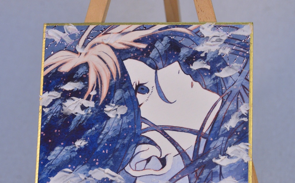 オリジナル 手描きイラスト 女の子 「群青色に染まる」 1/4色紙サイズ 透明水彩 原画
