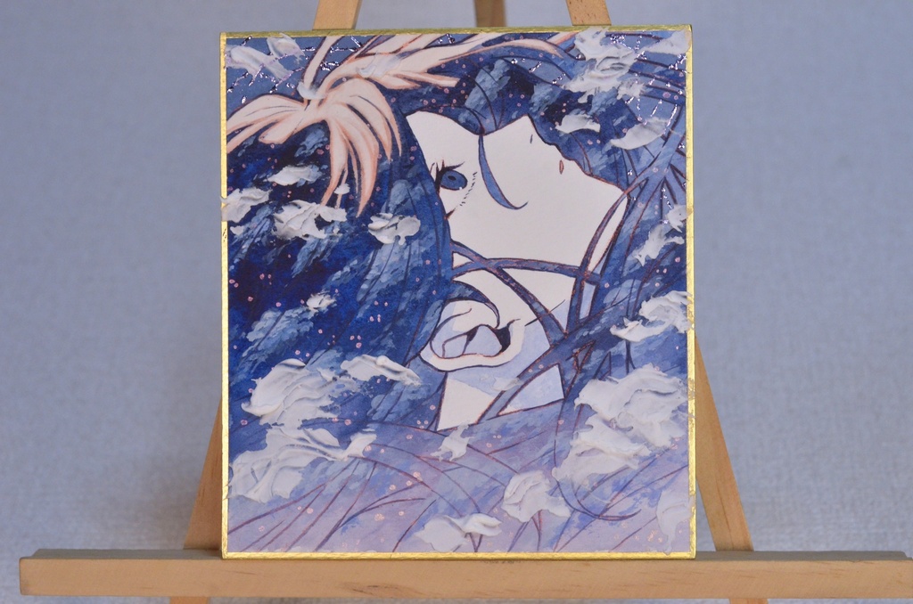 オリジナル 手描きイラスト 女の子 「群青色に染まる」 1/4色紙サイズ 透明水彩 原画