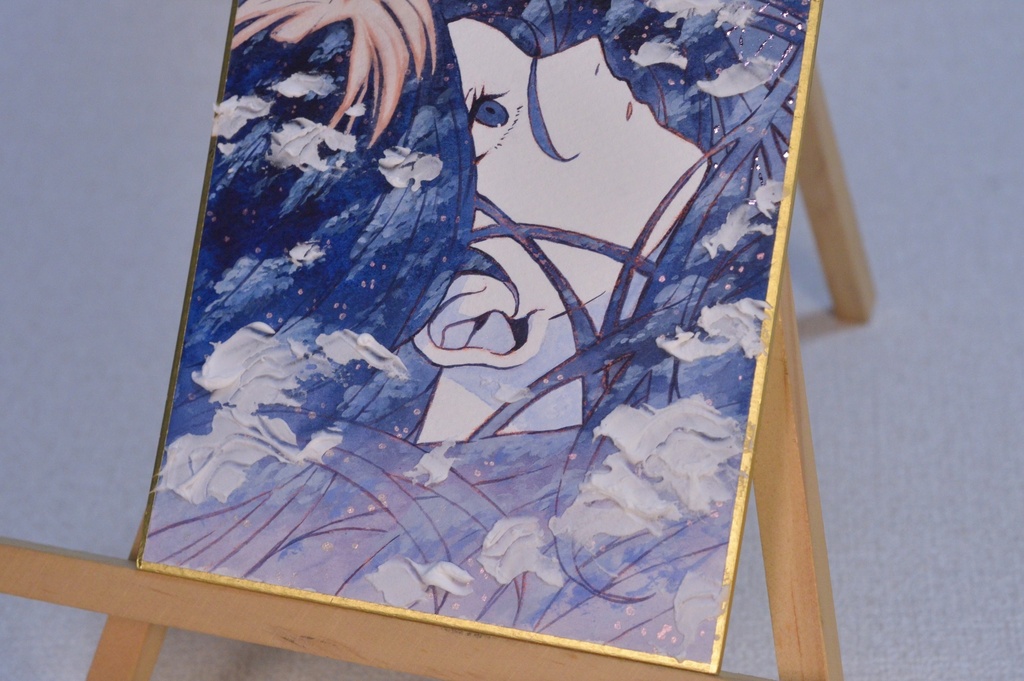 オリジナル 手描きイラスト 女の子 「群青色に染まる」 1/4色紙サイズ 透明水彩 原画
