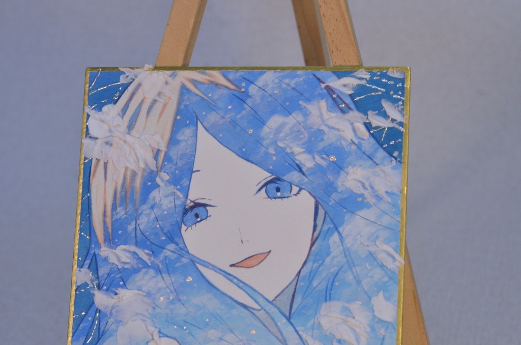 オリジナル 手描きイラスト 女の子 「空色に染まる」 1/4色紙サイズ 透明水彩 原画