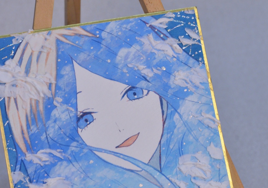 オリジナル 手描きイラスト 女の子 「空色に染まる」 1/4色紙サイズ 透明水彩 原画