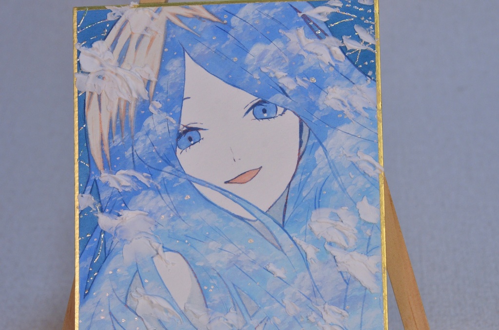 オリジナル 手描きイラスト 女の子 「空色に染まる」 1/4色紙サイズ 透明水彩 原画