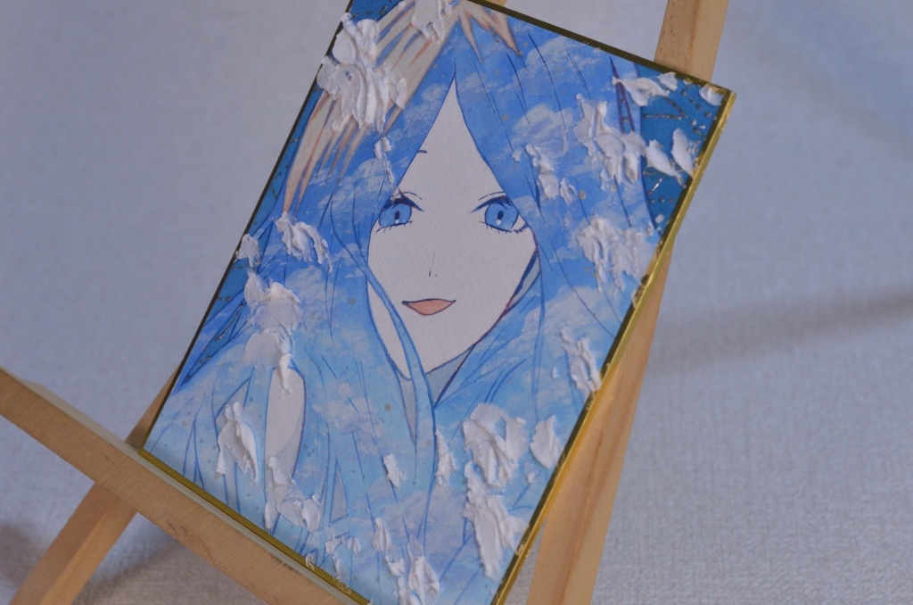 オリジナル 手描きイラスト 女の子 「空色に染まる」 1/4色紙サイズ 透明水彩 原画