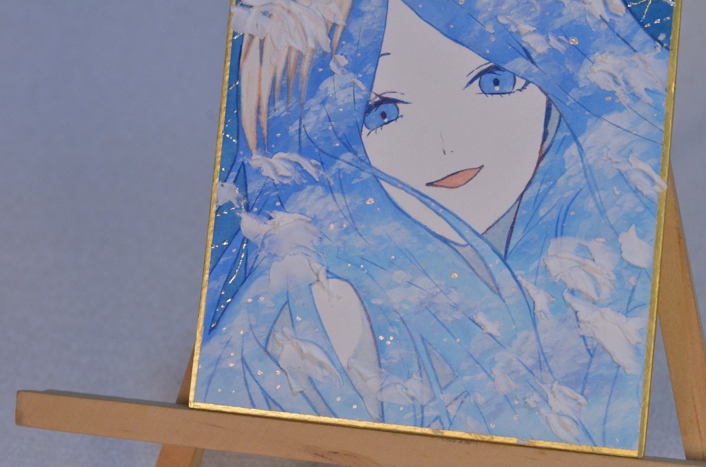 オリジナル 手描きイラスト 女の子 「空色に染まる」 1/4色紙サイズ 透明水彩 原画