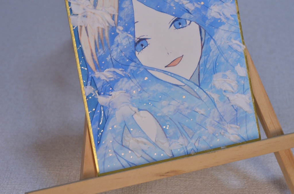 オリジナル 手描きイラスト 女の子 「空色に染まる」 1/4色紙サイズ 透明水彩 原画