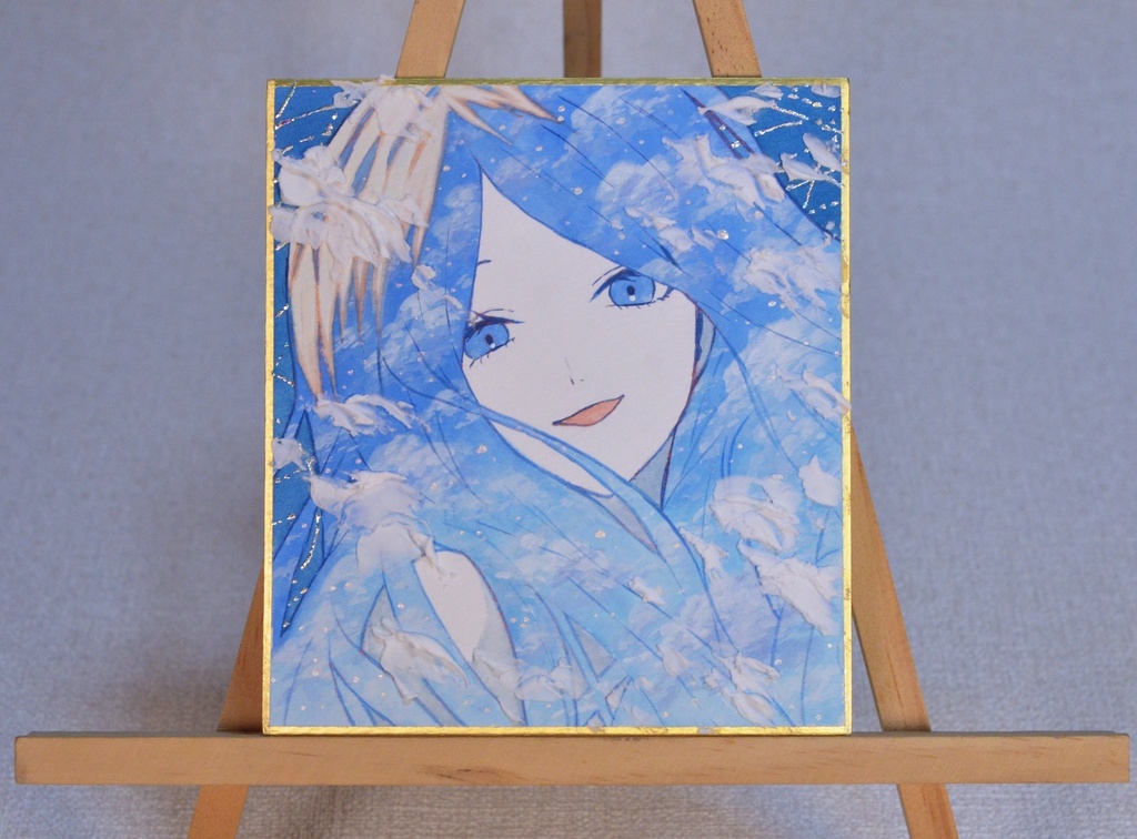 オリジナル 手描きイラスト 女の子 「空色に染まる」 1/4色紙サイズ 透明水彩 原画