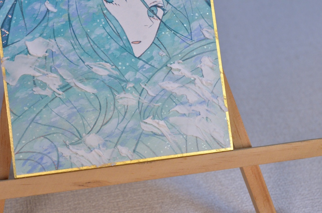 オリジナル 手描きイラスト 女の子 「浅葱色に染まる」 1/4色紙サイズ 透明水彩 原画