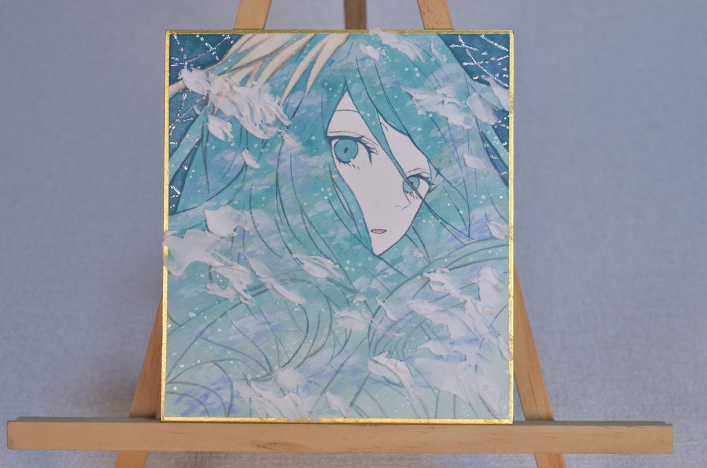 オリジナル 手描きイラスト 女の子 「浅葱色に染まる」 1/4色紙サイズ 透明水彩 原画