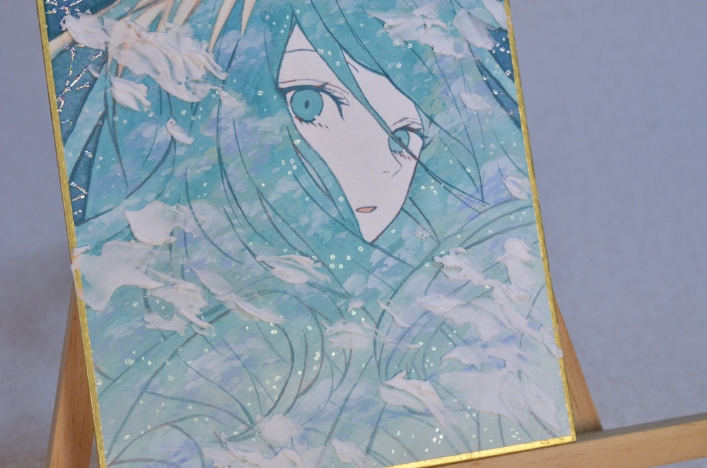 オリジナル 手描きイラスト 女の子 「浅葱色に染まる」 1/4色紙サイズ 透明水彩 原画