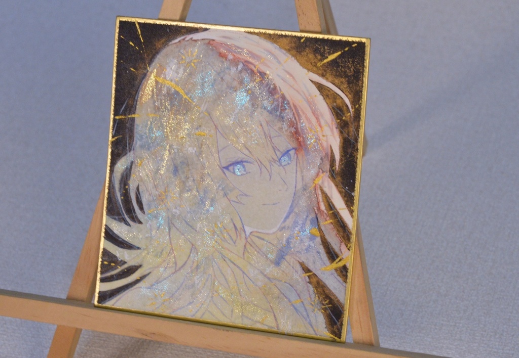 オリジナル 手描きイラスト 女の子 「四日月の夜」 1/4色紙サイズ 透明水彩 原画