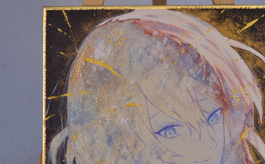 オリジナル 手描きイラスト 女の子 「四日月の夜」 1/4色紙サイズ 透明水彩 原画