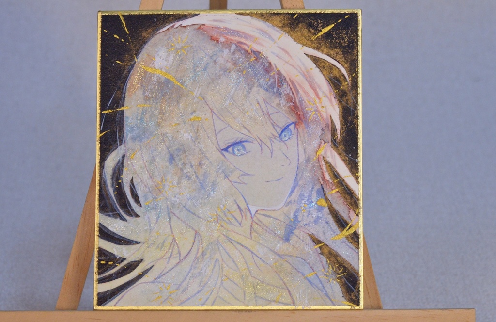 オリジナル 手描きイラスト 女の子 「四日月の夜」 1/4色紙サイズ 透明水彩 原画